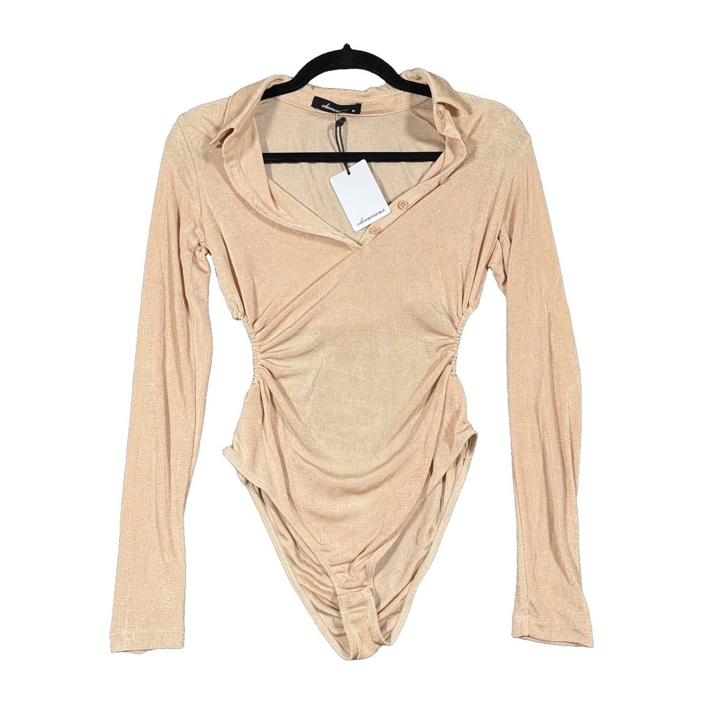 Olivaceous Womens Peach Ruched Open Back L/S Bodysuit JB21-370 Size M NEW